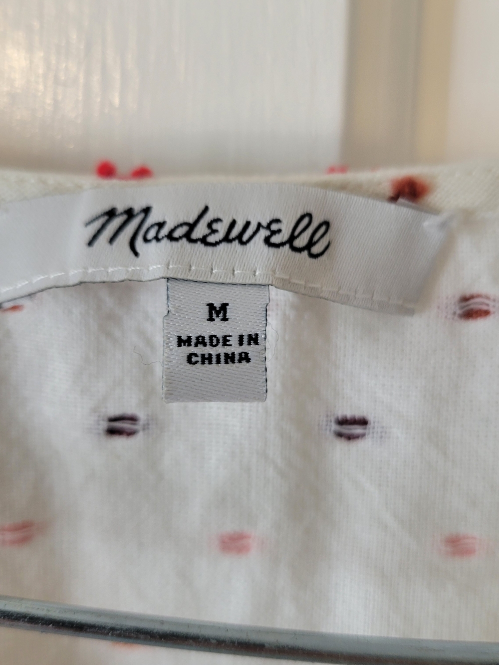 Madewell White Peplum Wrap Top with Multicolor Dot Stitching - Picture 3 of 4